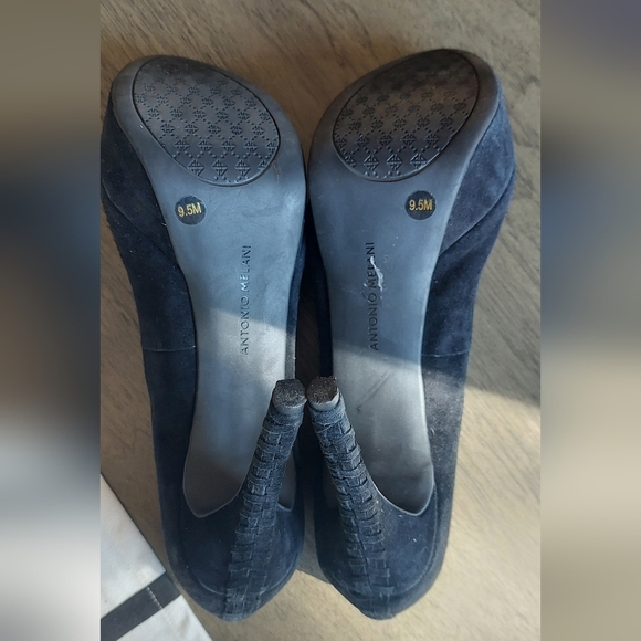 Antonio Melani Luna Black Suede Leather Peep Toe Stiletto Platform Heels Sz 9.5M - Picture 12 of 12